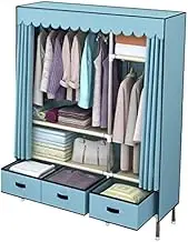 Portable Wardrobe Rack,Portable Canvas Wardrobe Storage Organiser with Hanging Rail Shelves and Foldable Design Blue Fabric Wardrobe for Bedroom 125x45x168cm