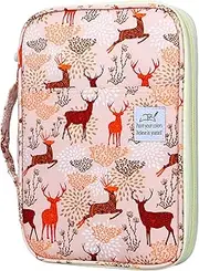 96 Slots Colored Pencil Case, Large Capacity Pencil Holder Pen Organizer Bag with Zipper for Prismacolor Watercolor Coloring Pencils, Gel Pens for Student & Artist (Christmas Deer)