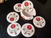 Marvelous Lapis Inlay stone Coffee marble tea Coaster Set Kitchen Home Decor