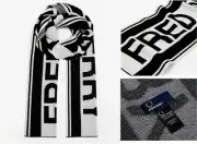 FRED PERRY Wool Blend Scarf Mens Tipped Branded Black Long 9.5"x68" Scarves BNWT