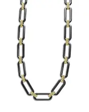 Lagos 18K Yellow Gold Signature Caviar Black Ceramic Link Necklace, 18