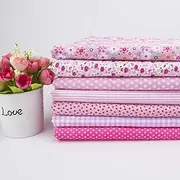 7Pcs Fat Quarters Fabric Bundles - 20" x 20" Cotton Fabric DIY Making Supplies Quilting Patchwork Gingham Fat Quarter Material for Sewing,Patchwork, DIY Crafts & Home Decorate (Pink)