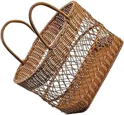 Imitation Rattan Woven Basket Woven Travel Portable Basket Storage Portable Picnic Outdoor Seagrass Large Wicker Small Indoor Camping Lawn Picnic Supply Chocolate Plastic