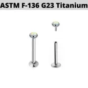16G 3/8" TITANIUM INTERNALLY THREADED FLAT OPAL STONE LABRET TRAGUS HELIX STUD