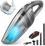 CCJK Handheld Car Vacuum Cleaner with 120W High Power,7000PA USB Portable Auto Rechargeable Vacuum Cordless,Strong Aluminum Fan, HEPA Filter,Carry Bag, Wet/Dry Use for Car Home Hair Office Cleaning