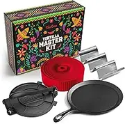 Uno Casa - Master Kit 8" Tortilla Press with Comal Frying Pan, 4 Taco Holders and Tortilla Warmer