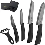 Kitchen Ceramic Knife Set with Sheath Covers Super Sharp Rust Proof Stain Resistant 5 PCS Professional Knife Set Luxury Gift Box with Chef Knife, Bread Knife, Utility Knife, Fruit Knife and Peeler