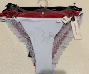 BCBG 3 Pack Women's L Back Lace Cheeky Bikini Panties Gray Red Black
