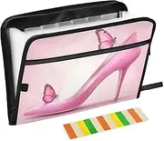Quteprint 13 Pockets Expanding File Folder with Zipper Closure, High Heels Butterfly Accordion File Folder with Sticky Labels, Letter Size A4 Papers Expandable File Document Organizer