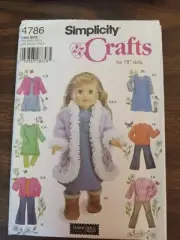 Simplicity pattern 4786 doll clothes for 18 inch dolls uncut