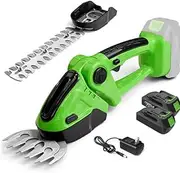 2-in-1 Cordless Hedge Trimmer, Handheld Grass Cutter with 2 Interchangeable Blades and 2 Rechargeable Lithium-Ion Battery, Electric Hedge Clipper for Garden, Shrub, Lawn Trimming