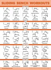 Sliding Bench Workout Poster - Compatible with Total Gym, Weider Ultimate Body Works - Incline Bench Exercise Chart [LIGHT] (LAMINATED, 18” x 24”)