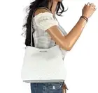MICHAEL KORS PRATT MEDIUM BUCKET SHOULDER TOTE BAG MK SIGNATURE OPTIC WHITE