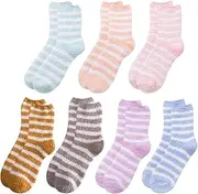 [GSHLLO] 7 Pairs Colored Fluffy Socks Fuzzy Stripe Socks Winter Bed Socks Soft Thermal Slipper Socks Colorful Warm Socks for Women, Multicolor, One Size