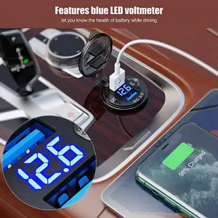 快速充電 3.0 雙 USB 車載充電器, 帶電壓表和開 / 關開關 ,36W 12V USB 插座快速充電器, 適用於