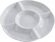 Leona Co Plastic Snack Serving Tray, 28x3cm Unbreakable Chip and Dip Divided Serving Plates, Round 5 Compartments Multifunctional Food Platter for Snack, Nuts, Candy, Dried Fruit, Veggies
