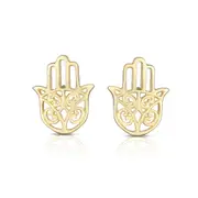 14k Yellow Gold Hamsa Shape Stud Earrings