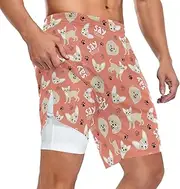 [ZZXXB] Chihuahua Pomeranian Dog Athletic Shorts for Men with Pockets 2 in 1 Quick Dry Running Shorts S-3XL