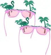 [Healeved] 2Pcs Flamingo Design Party Glasses Funny Coconut Tree Eyewear for Dress Up Beach Photo Props Lightweight Durable Flamingo Sunglasses Pink