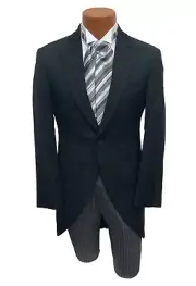 Men's Ike Behar Black Cutaway with Hickory Striped Pants Morning Dress 37S 31W