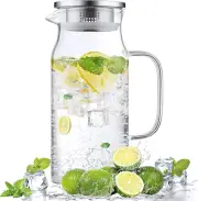 1.2 Liter 40 Oz Glass Pitcher with Lid and Spout, Glass Water Pitcher for Fridg