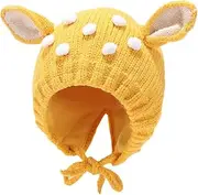 [RYZGOJV] Kids Winter Hat Knitted Hat, Unisex Kids Toddler Children Hat with Neck Straw Cute Warm Keep Cap Kids Gift Elk-Yellow, Multicolor, One Size