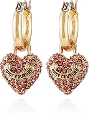 [Juicy Couture] Goldtone Huggie Hoop with Pave Pink Rhinestone Heart Charm Dangle Earrings, One Size, Metal, glass stone