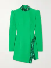 [ANDREW GN] ANDREW GN - Crystal-embellished Crepe Turtleneck Mini Dress - Emerald - FR 38 FR 38 Green