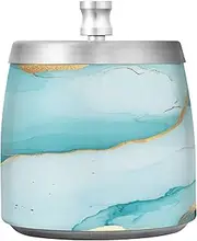 Marble Turquoise White Stainless Steel Home Ashtray with Lid for Indoor Outdoor Desktop, Unique Smokeless Covered Ashtray Bucket for Cigar Lovers Smokers