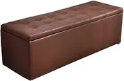 Footstool PU Leather Shoe Bench Space Saving Storage Stool Toy Box Upholstered seat Bearing Weight 120kg Brown Ottomans (Color : Brown, Size : 80cm) (Brown 120cm)