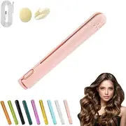 Ceramic Mini Hair Curler for Short Hair,Mini Curling Iron for Short Hair,2 In 1mini Dual Voltage Curling Wand Flat Iron Hair Straightener Cordless,Portable Mini Dual Purpose Curling Iron (Pink)