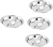 BIUDECO 4pcs Divided Round Seasoning Plates Stainless Steel Sauce Dishes for Soy Sauce Mustard Vinegar Heat Resistant Compartment Design for Condiments Appetizers