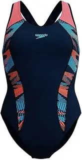 [Speedo] Women's Placement Laneback One Piece, True Navy, 34