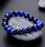 8mm Natural Blue Tiger Eye Beads Stretch Elastic Bracelet for Men Women Gift