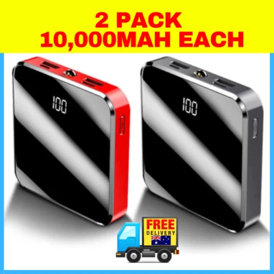 2 Pack USB Power Bank Portable Mini Battery 10000mAh External Phone Charger Port