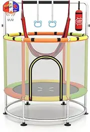 HONEY JOY 55" Kids Trampoline, Toddler Trampoline w/Hammock, Basketball Hoop, Punching Bag, Adjustable Gym Bar & Rings, No-Gap Design, Home Workout Combo, Perfect for 3-6 Years Old Boys & Girls