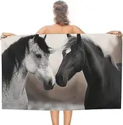 Rkklvbns Black and White Horses Beach Towel Soft Super Absorbent Bath Towels Pool Towel Quick Dry Sand Free Beach Towels 31"x 51" for Travel, Beach, Camping