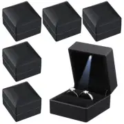 6 Pcs Black Ring Box with LED Light Engagement, Proposal, Wedding Ring Case E...