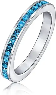 [Bling Jewelry] London Blue Cubic Zirconia Stackable CZ Channel Set Eternity Band Ring For Women Simulated Topaz .925 Sterling Silver