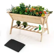 Costway 2-Tier Raised Garden Bed Wood Elevated Planter Box Vegetable Flower Herbs Terrace Patio Yard