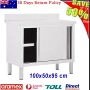 Kitchen Work Table Bench Working Storage Cabinet with Sliding Door Steel 100 cm