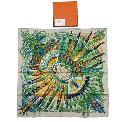 HERMES DANSE PACIFIQUE Carre 90 Scarf HERMES 100 Silk Accessories Shop Card Box