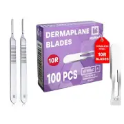 Pack of 4 Scalpel Handles #3 + Stainless Steel 10r Blades Dermaplaning kit 10...