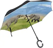 Double Layer Inverted Umbrella Cars Reverse Umbrella Elephant Mount Kilimanjaro Windproof UV Proof Travel Outdoor Umbrella