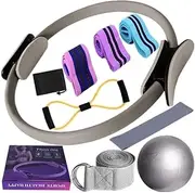 Pilates Essentials Kit for Women, 11PCS Pilates Yoga Sets for Home Workouts, Pilates Magic Ring Booty Bands for Working Out, Glutes Yogaball 25cm Figure 8 Resistance Band Yoga Bands for Stretching