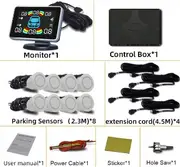 8 Parking Sensor Parktronic Car Automobile Reversing Backup Radar Electronics Rear Auto Detector Backing Assistance Kit Buzzer White