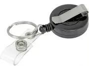 NEW MINI RETRACTABLE BLACK ID BADGE HOLDER BELT CLIP 24 CORD PULL KEY CHAIN RING