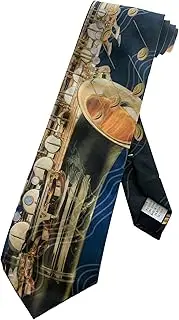 [Generic] RM Style Mens Alto Saxophone Sax with Music Notes and Scores Necktie | Navy Blue | Neck Tie, Blue, One Size