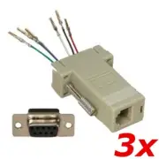 3 Pack - DB9 9-Pin Serial RS232 Female to RJ12/RJ11 Phone 6P6C Modular Adapter