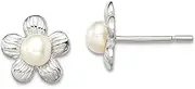 [JewelryWeb] 925 Sterling Silver Polished Flower and Simulated Pearl Post Earrings 9x10mm Wide Stud Earring for Women